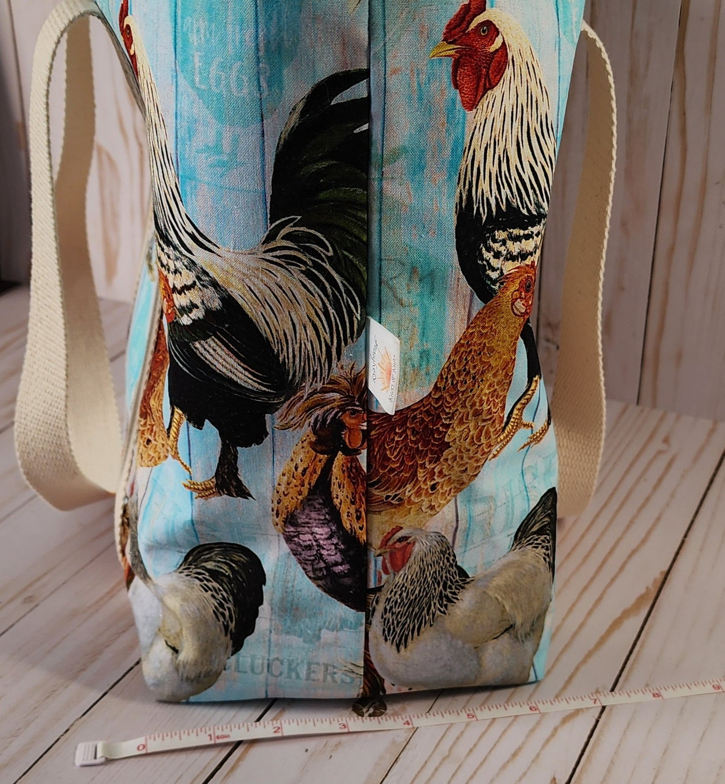 Chicken on Blue Tote Bag