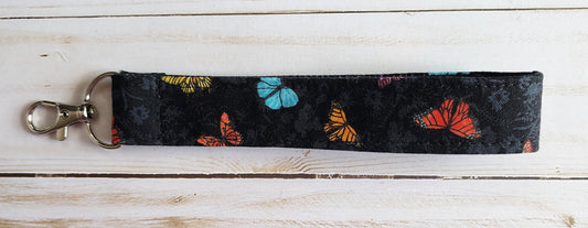 Butterfly on Black Wristlet Keychain