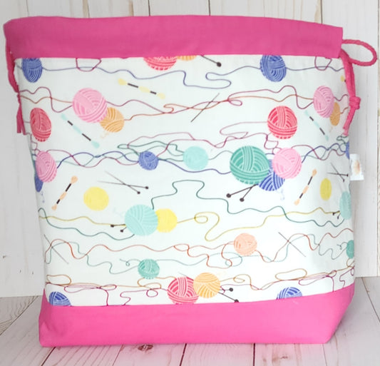 Yarn Balls Pink Large Drawstring Project Bag