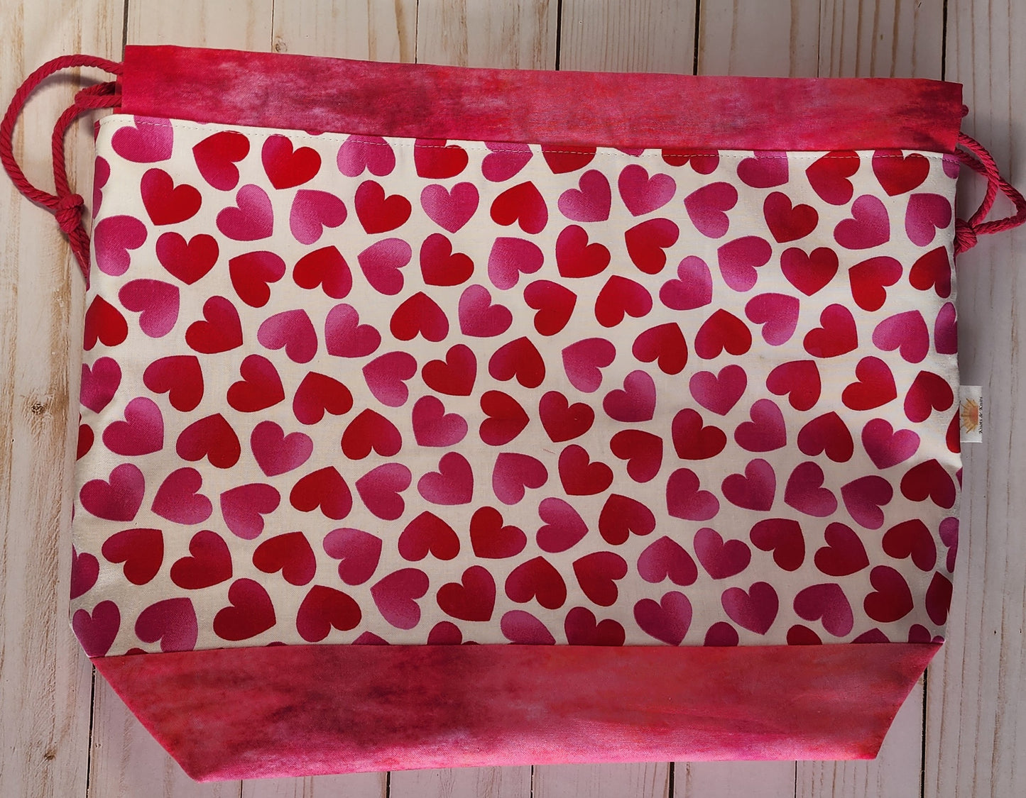 Tonal Hearts Large Drawstring Project Bag