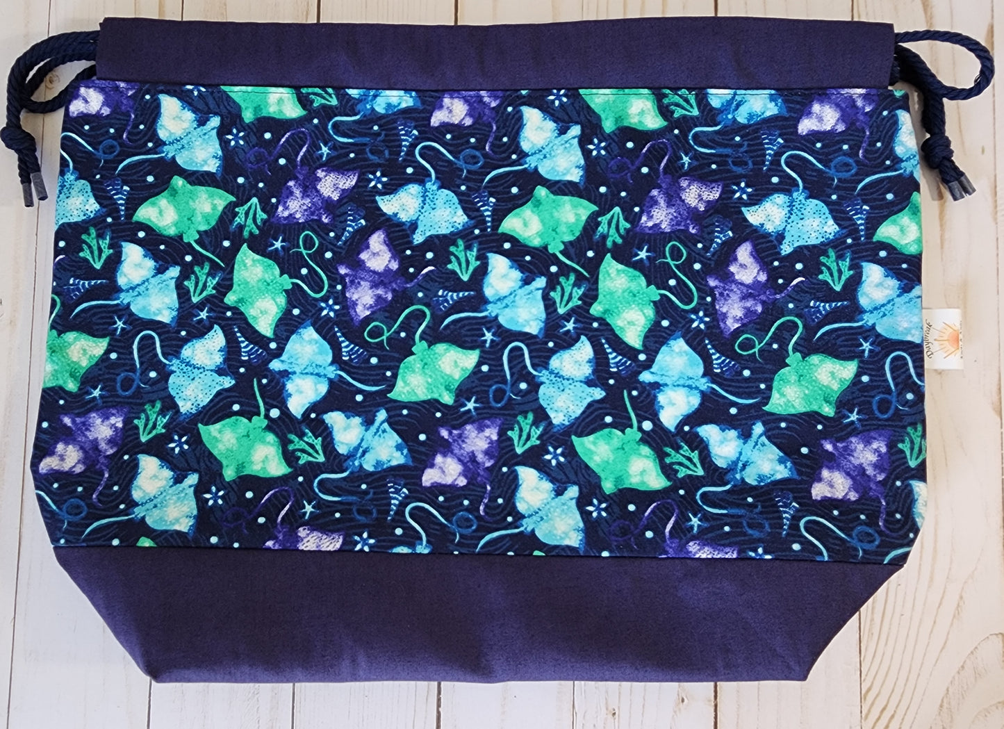 Stingrays and Navy Large Drawstring Project Bag