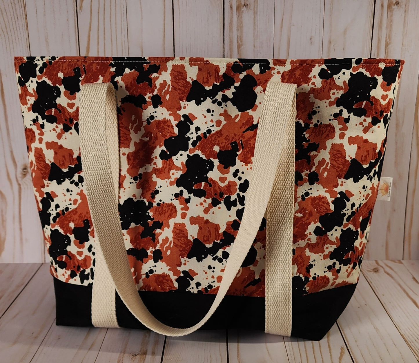 Black White and Brown Cow Print Tote Bag