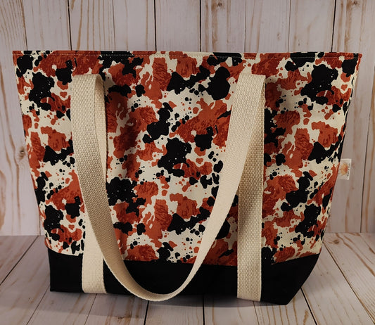 Black White and Brown Cow Print Tote Bag