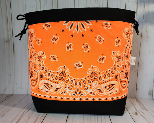 Neon Orange Large Drawstring Project Bag