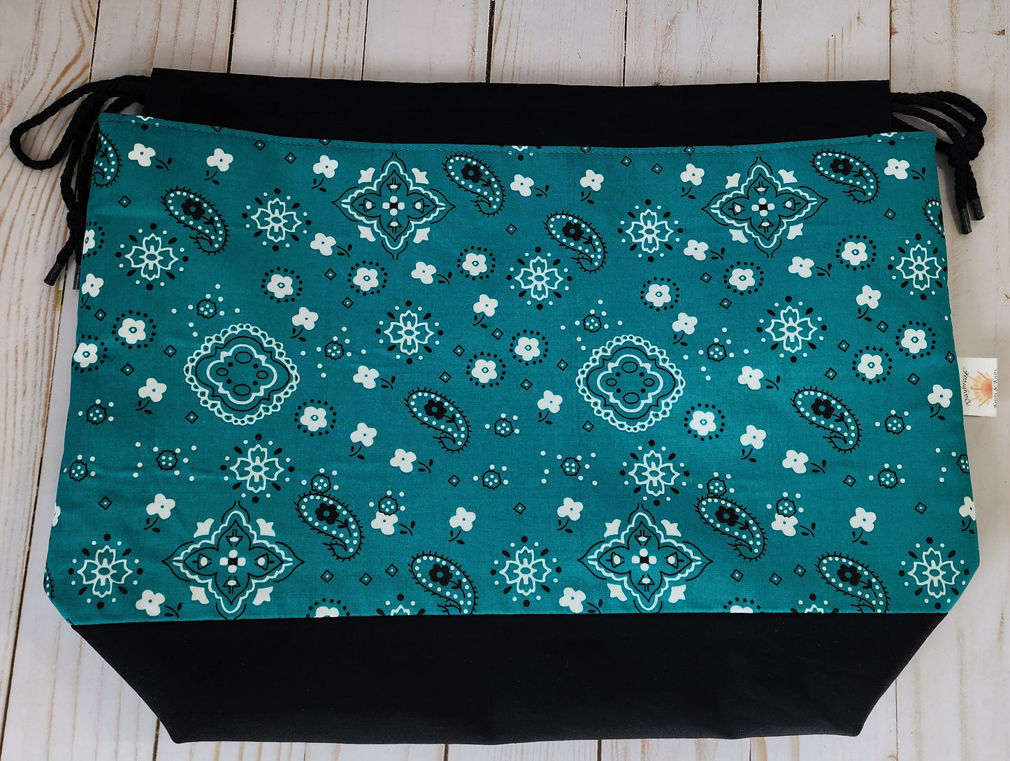 Teal Bandana Large Drawstring Project Bag