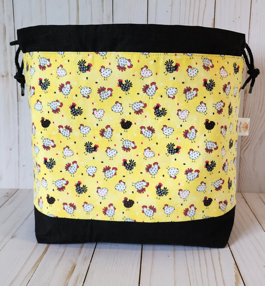 Drawn Chickens Large Drawstring Project Bag