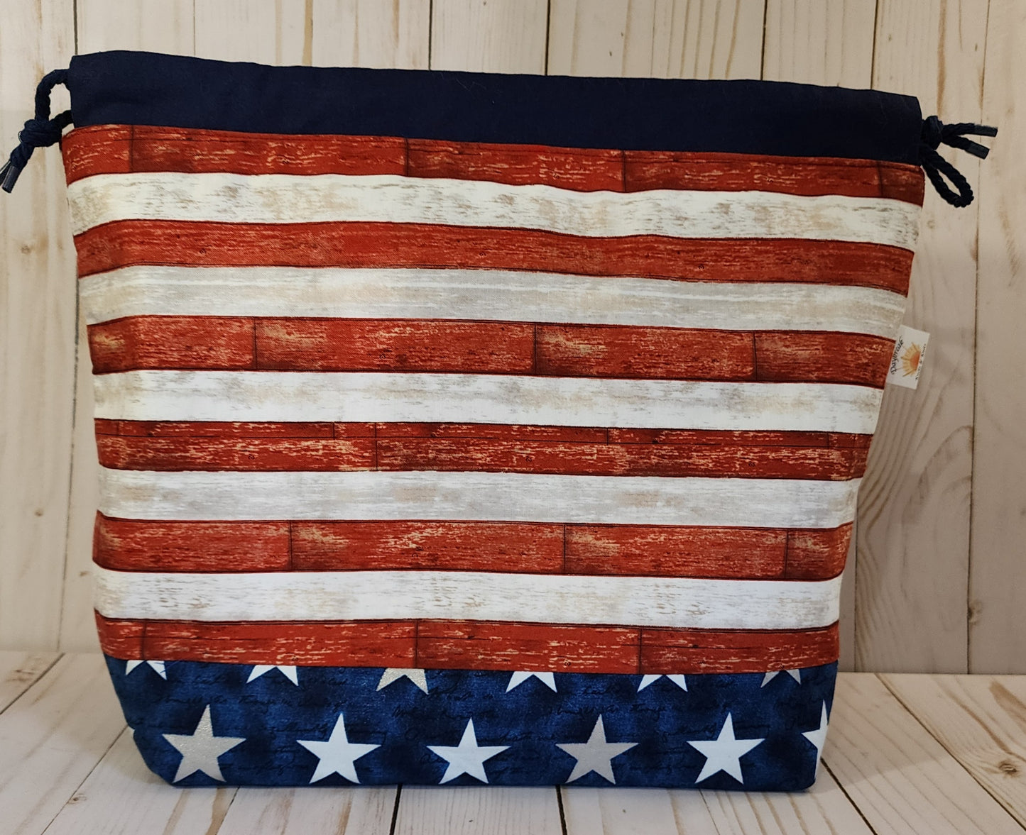 Rustic Flag Large Drawstring Project Bag