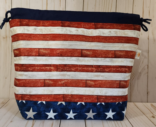 Rustic Flag Large Drawstring Project Bag