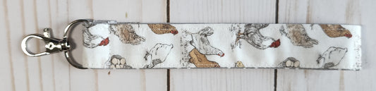 Chicken with Gray Dots Wristlet Keychain