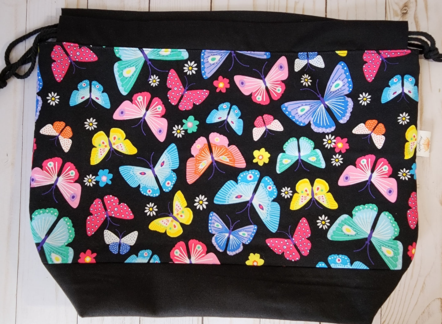 Multi Color Butterfly Large Drawstring Project Bag