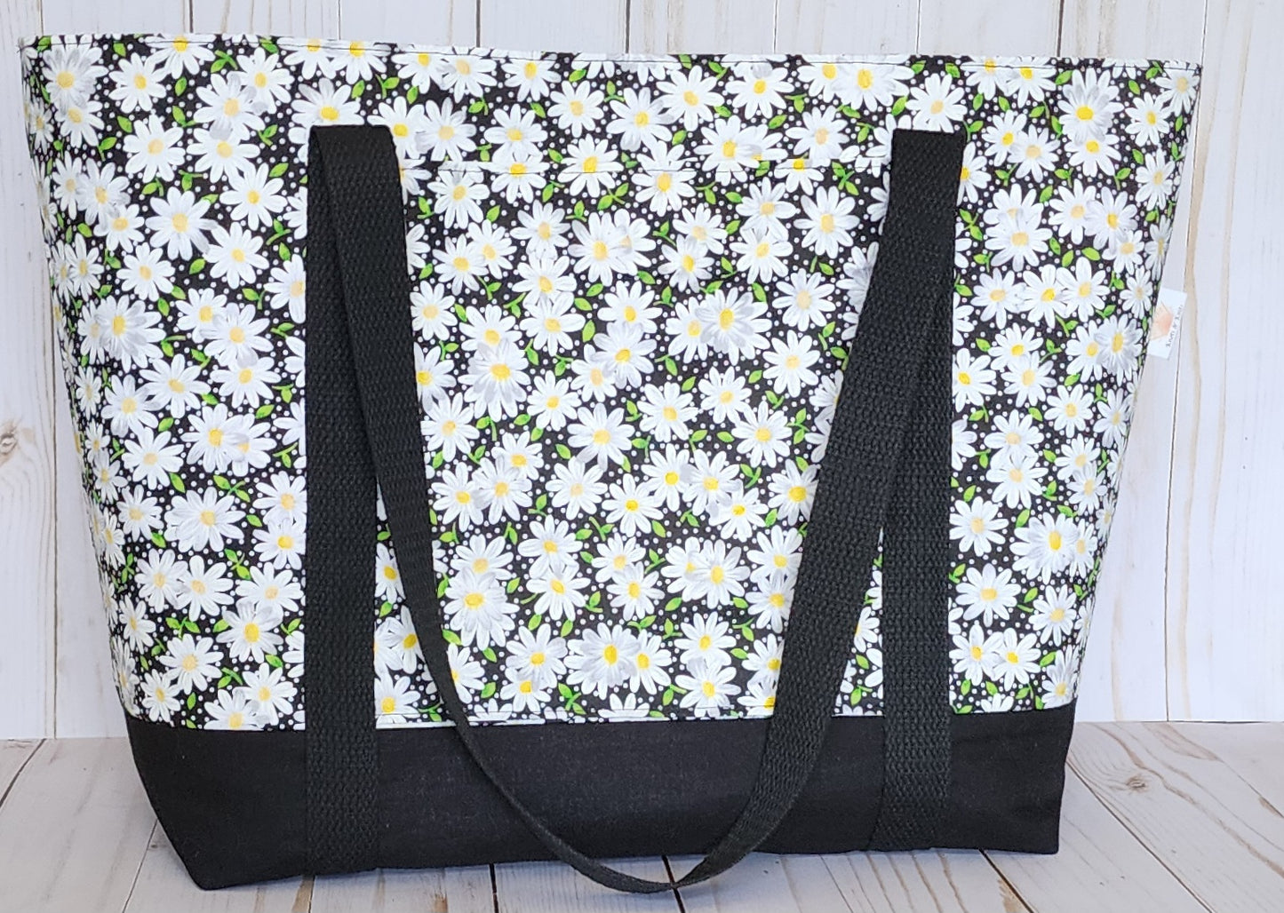 Daisy on Black Tote Bag