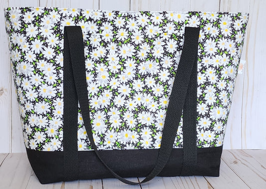 Daisy on Black Tote Bag