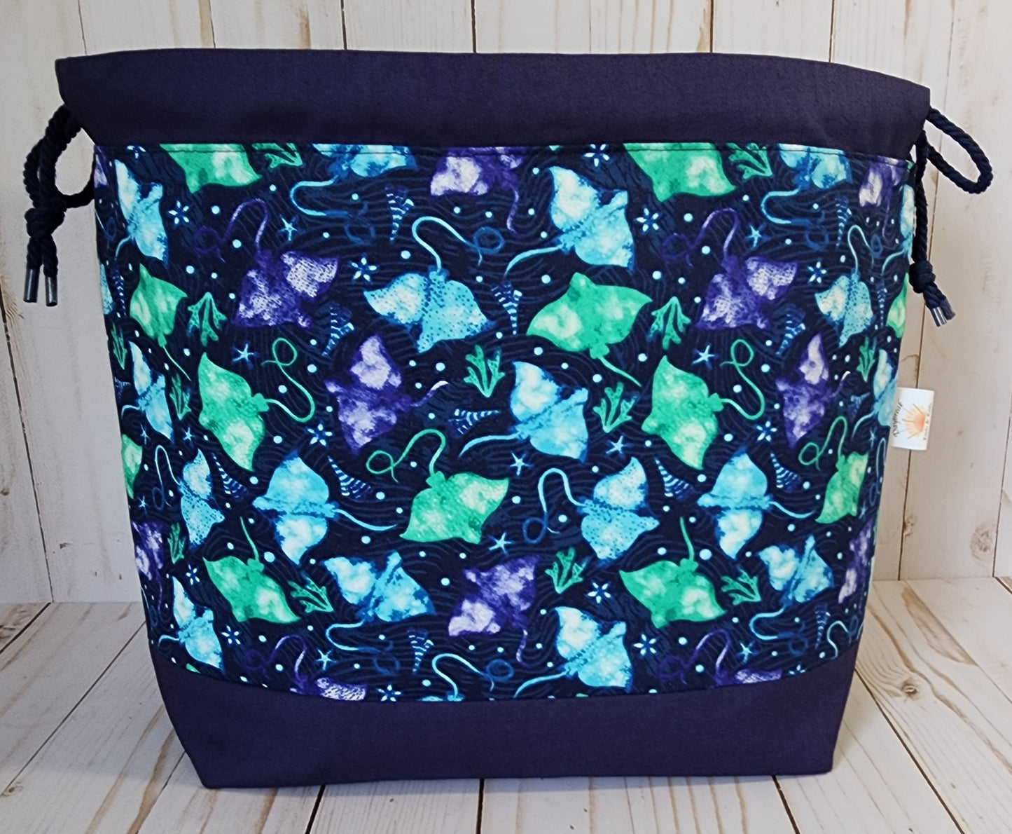 Stingrays and Navy Large Drawstring Project Bag