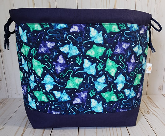 Stingrays and Navy Large Drawstring Project Bag