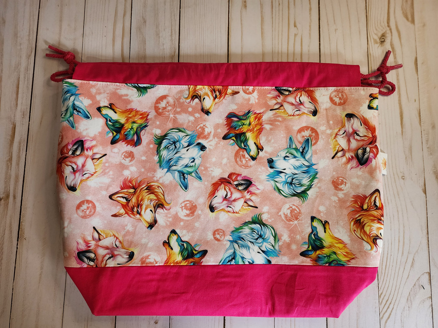 Wolves Pink Large Drawstring Project Bag