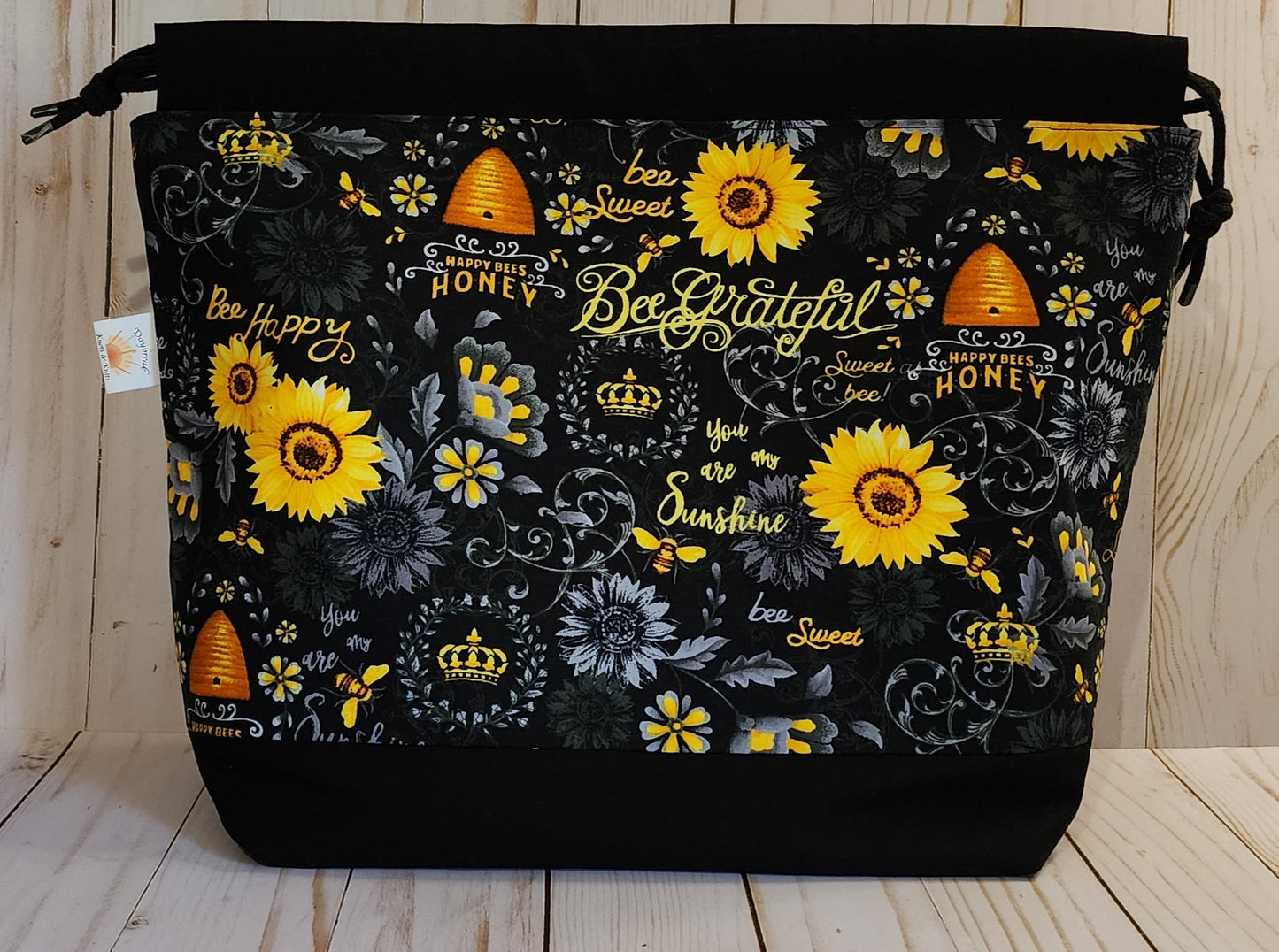 Bee's Black Large Drawstring Project Bag