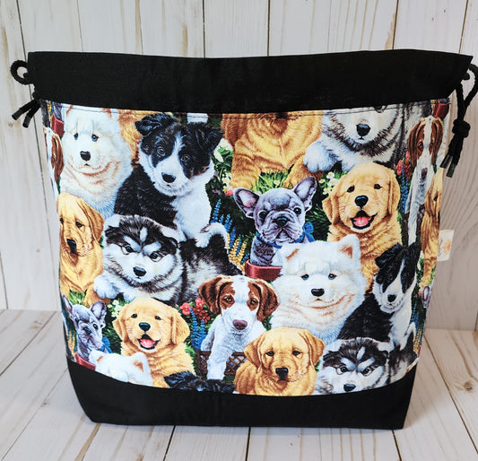 Puppies Large Drawstring Project Bag