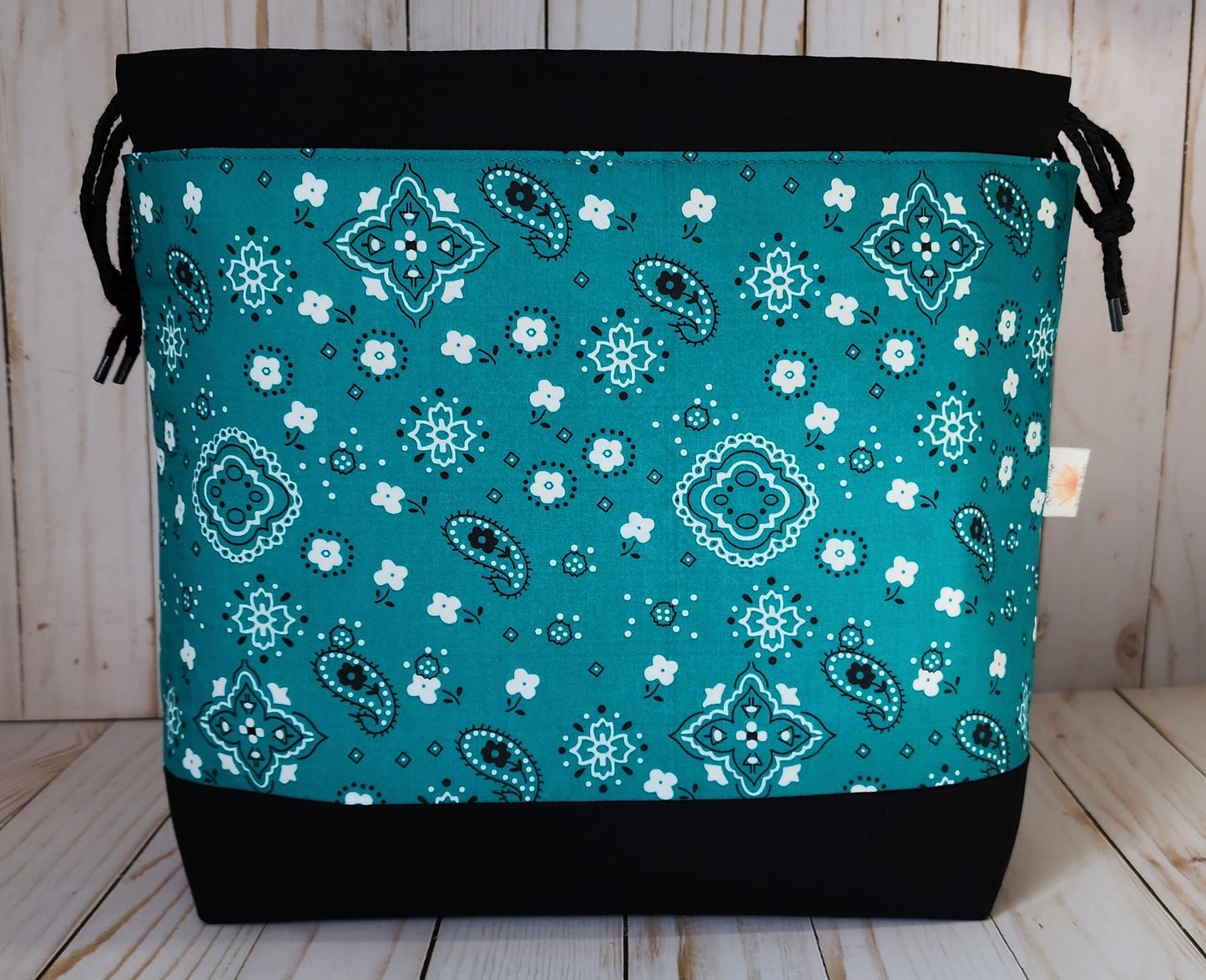 Teal Bandana Large Drawstring Project Bag