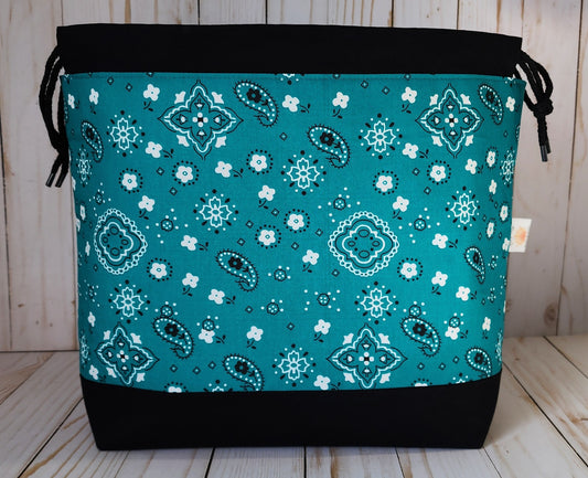 Teal Bandana Large Drawstring Project Bag