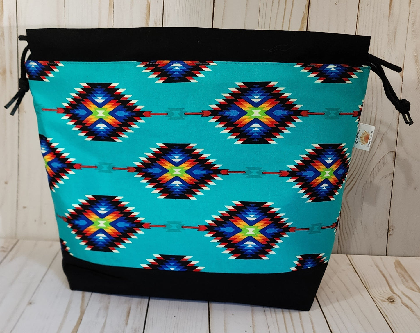 Southwestern Black Large Drawstring Project Bag