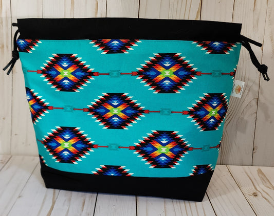 Southwestern Black Large Drawstring Project Bag