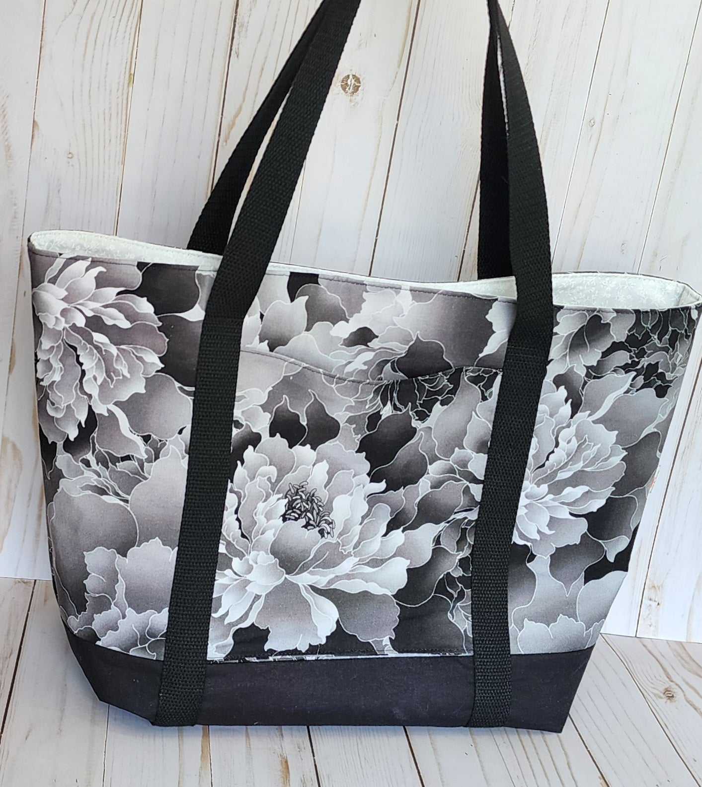 Black Peony Tote Bag