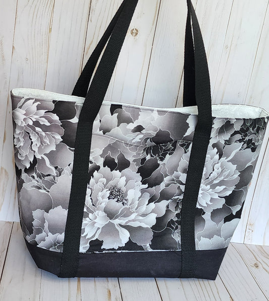 Black Peony Tote Bag