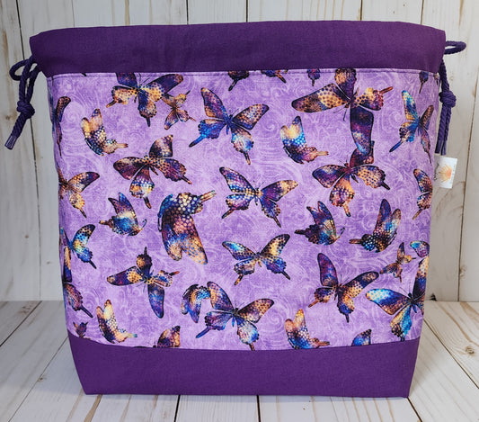 Butterflies Purple Red Tone Large Drawstring Project Bag Reserved for Theresa