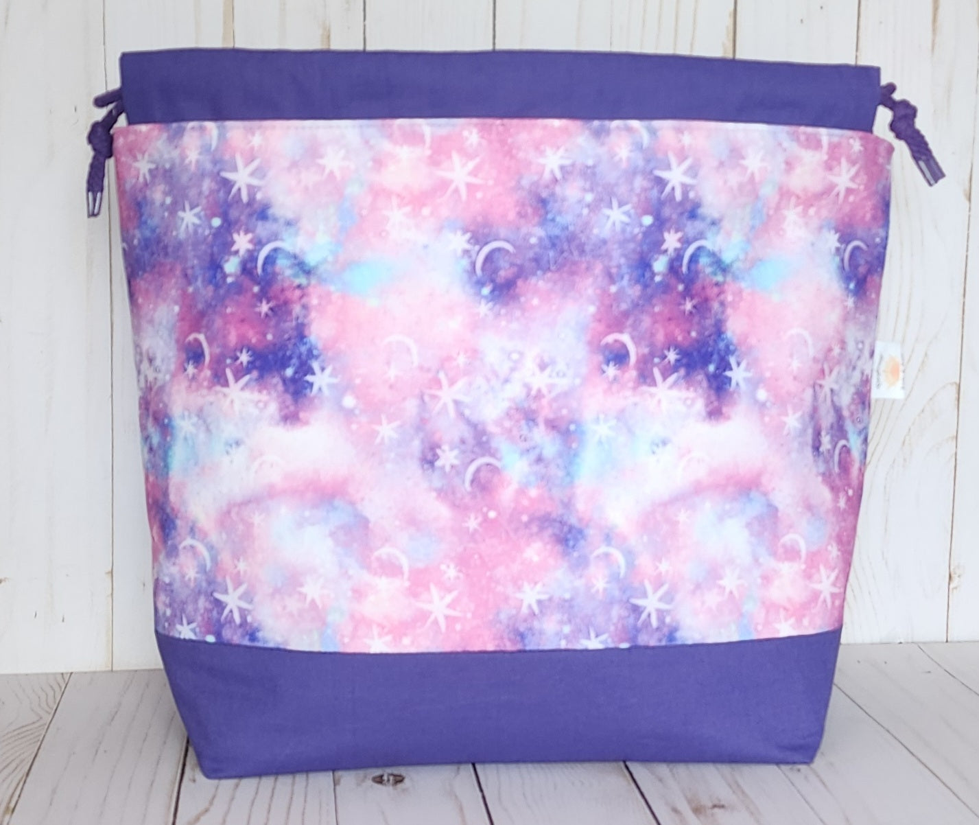 Stars and Moon Purple Large Drawstring Project Bag