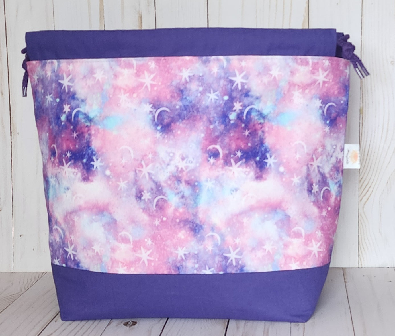 Stars and Moon Purple Large Drawstring Project Bag