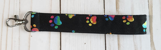 Tie Dye Paw Print Wristlet Keychain