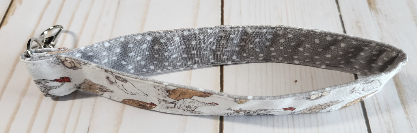 Chicken with Gray Dots Wristlet Keychain