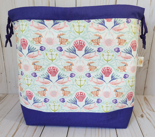 Sea Beach Life Purple Large Drawstring Project Bag