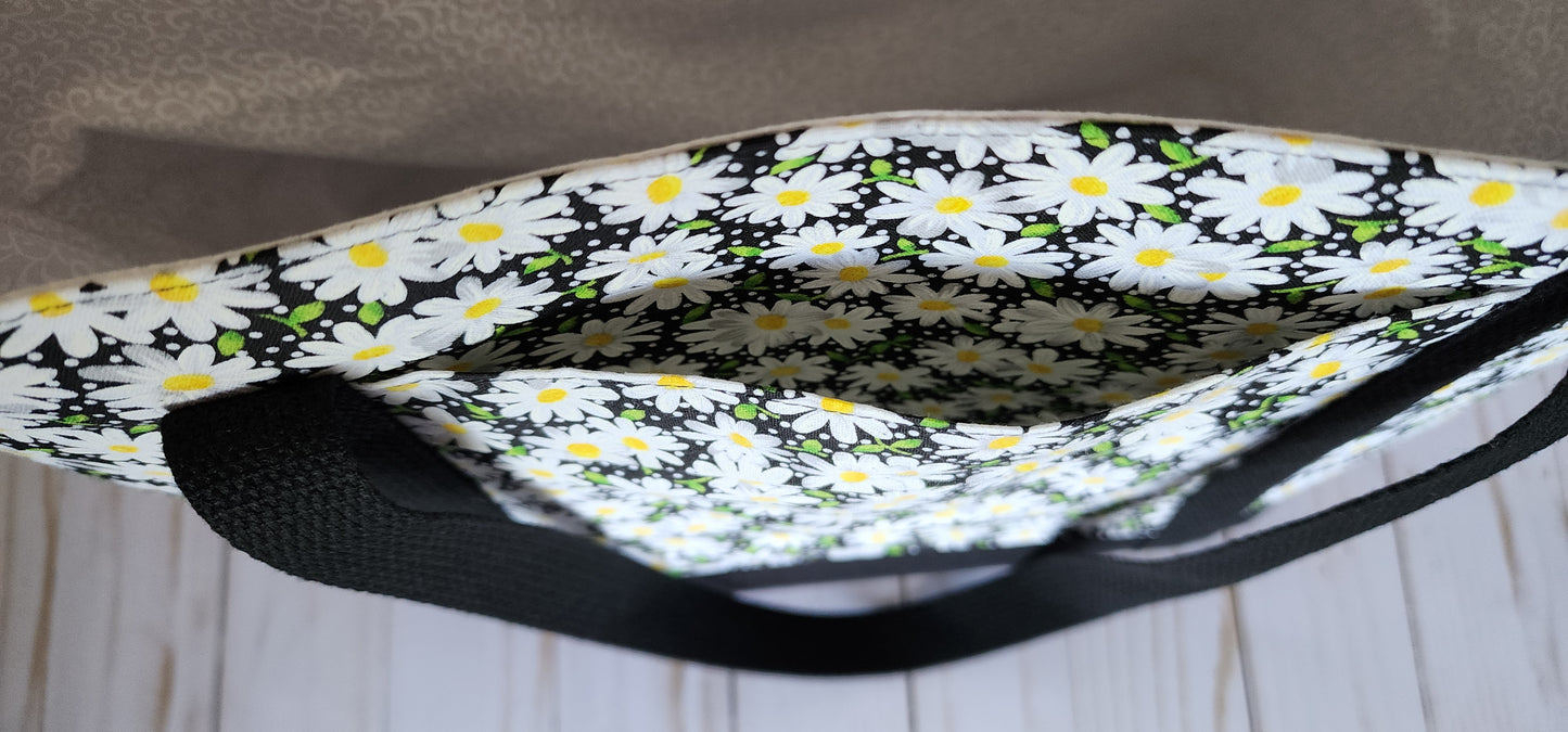 Daisy on Black Tote Bag
